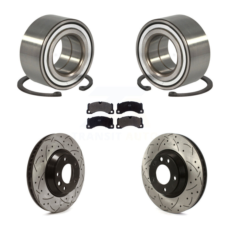 Front Wheel Bearing With Coated Drilled Slotted Disc Brake Rotors And Semi-Metallic Pads Kit For 2011-2012 Porsche Cayenne Base 380mm Diameter Rotor KBB-115517