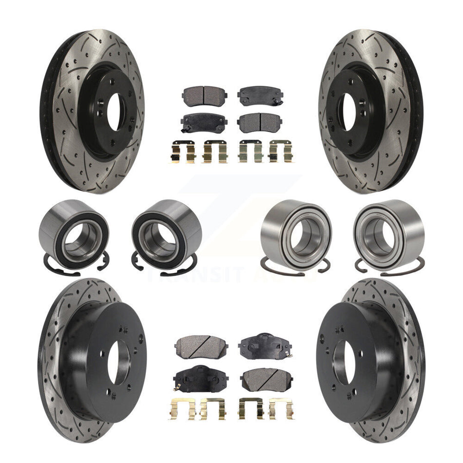Front Rear Wheel Bearings Coated Disc Brake Rotors And Semi-Metallic Pads Kit (10Pc) For Hyundai Tucson Kia Sportage AWD KBB-115520