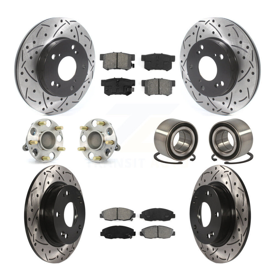 Front Rear Wheel Hub Bearings Assembly Coated Disc Brake Rotors And Semi-Metallic Pads Kit (10Pc) For Honda Civic KBB-115523