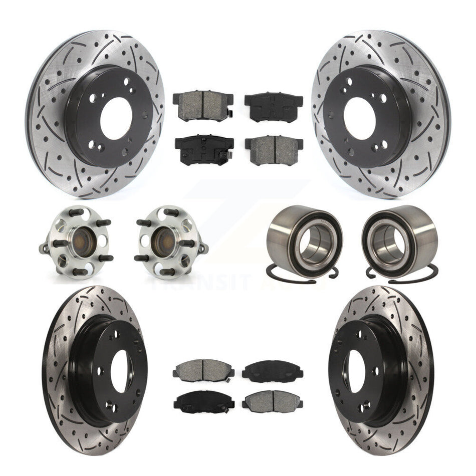 Front Rear Wheel Hub Bearings Assembly Coated Disc Brake Rotors And Semi-Metallic Pads Kit (10Pc) For Honda Civic KBB-115524