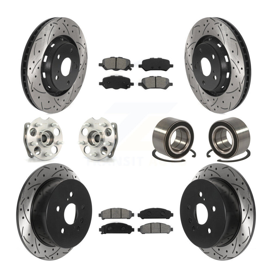 Front Rear Wheel Hub Bearings Assembly Coated Disc Brake Rotors And Semi-Metallic Pads Kit (10Pc) For 2009-2016 Toyota Venza AWD KBB-115529