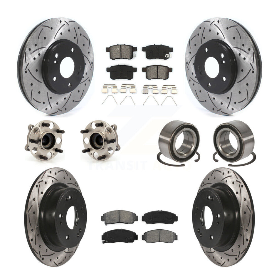 Front Rear Wheel Hub Bearings Assembly Coated Disc Brake Rotors And Semi-Metallic Pads Kit (10Pc) For Honda Accord Acura TSX KBB-115531