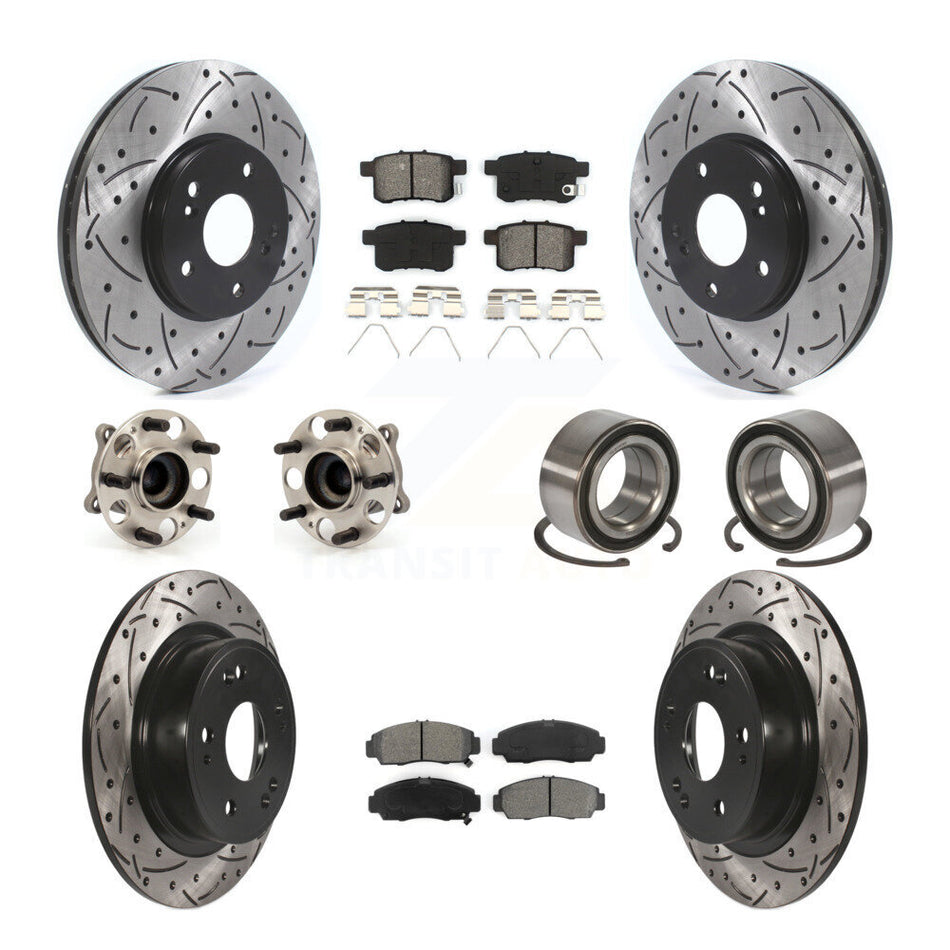 Front Rear Wheel Hub Bearings Assembly Coated Disc Brake Rotors And Semi-Metallic Pads Kit (10Pc) For Honda Accord Acura TSX KBB-115532