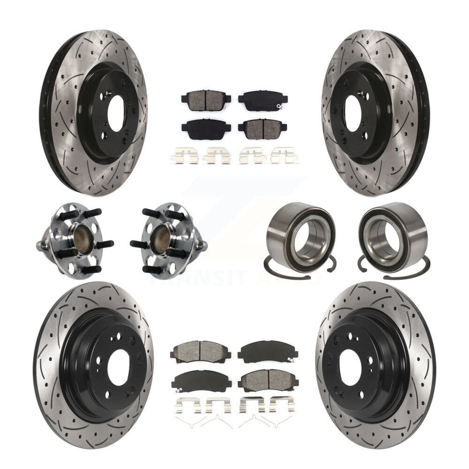 Front Rear Wheel Hub Bearings Assembly Coated Disc Brake Rotors And Semi-Metallic Pads Kit (10Pc) For Acura TL KBB-115533