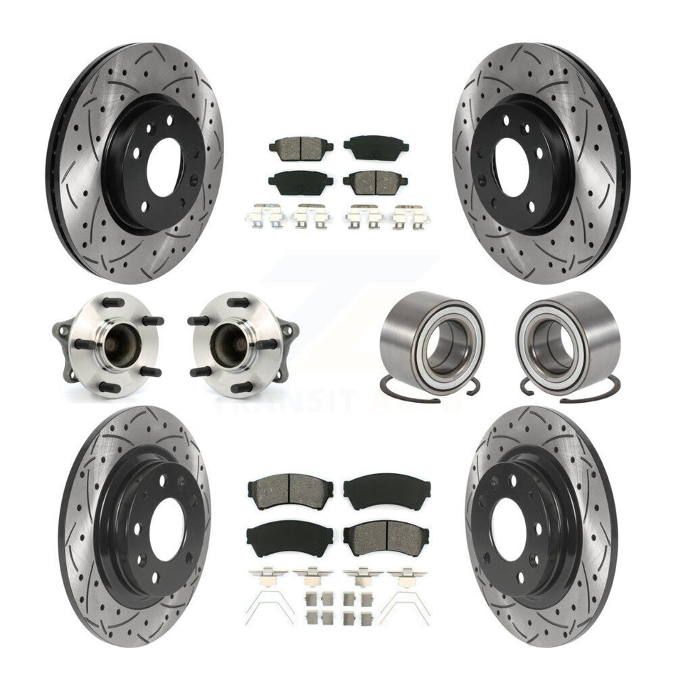 Front Rear Wheel Hub Bearings Assembly Coated Disc Brake Rotors And Semi-Metallic Pads Kit (10Pc) For 2009-2013 Mazda 6 3.7L KBB-115535