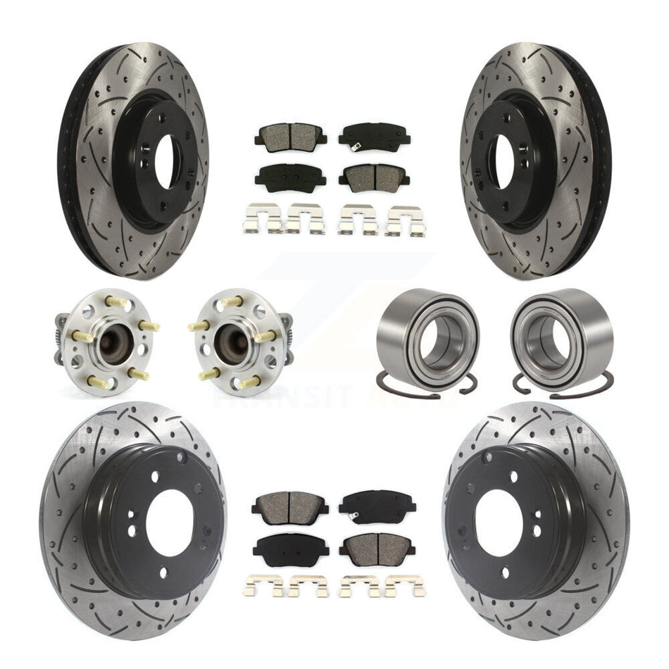 Front Rear Wheel Hub Bearings Assembly Coated Disc Brake Rotors And Semi-Metallic Pads Kit (10Pc) For Hyundai Sonata Kia Optima KBB-115537