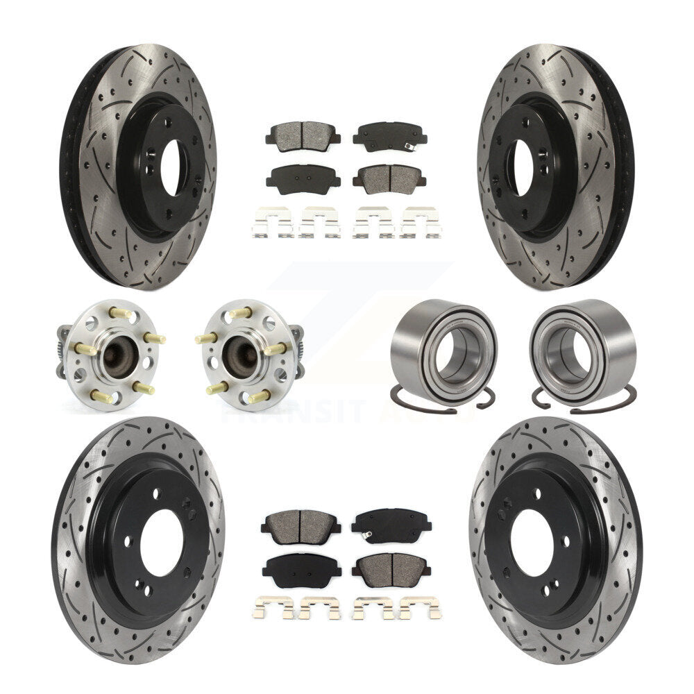 Front Rear Hub Bearing Coated Brake Rotor & Pads Kit (10Pc) For 2013-2015 Kia Optima 2.4L KBB-115538