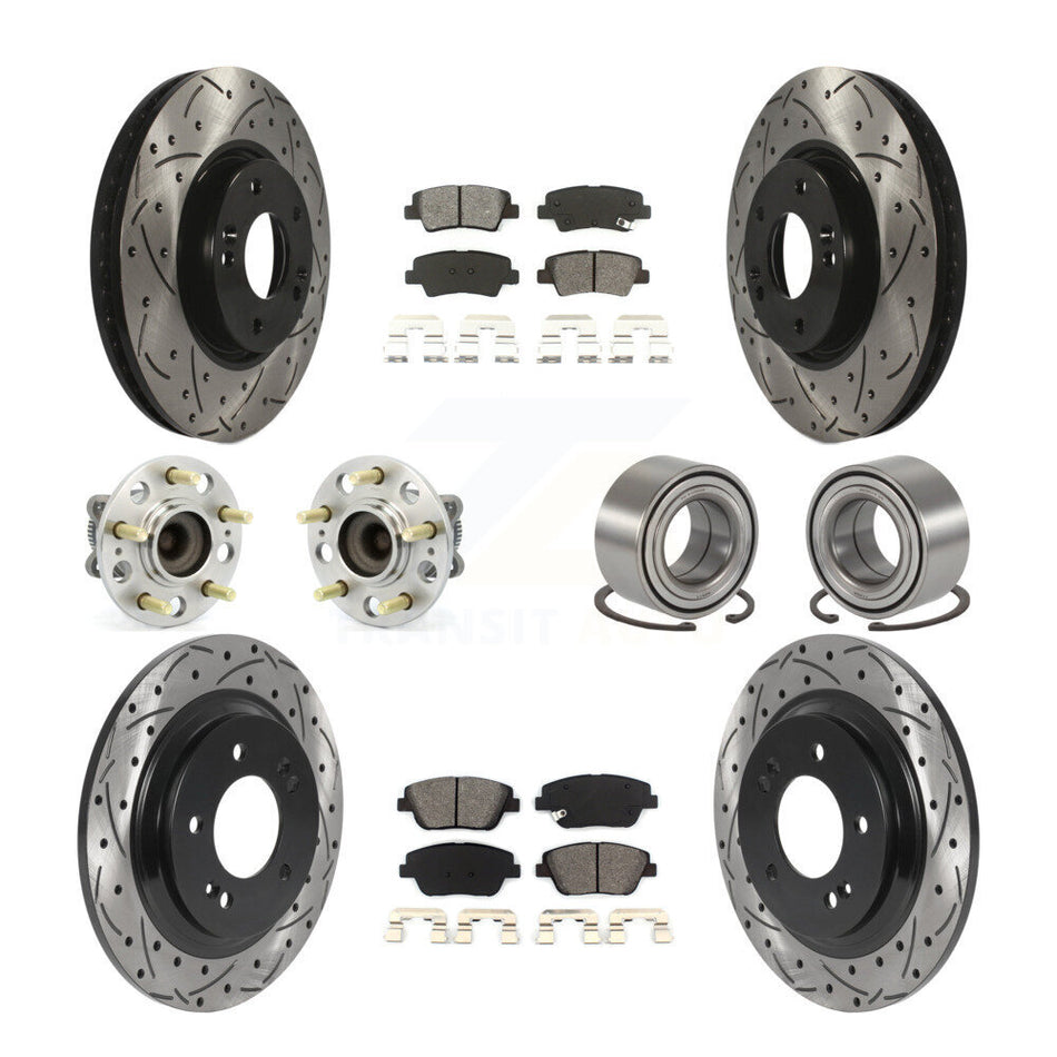 Front Rear Hub Bearing Coated Brake Rotor & Pads Kit (10Pc) For 2013-2015 Kia Optima 2.4L KBB-115538