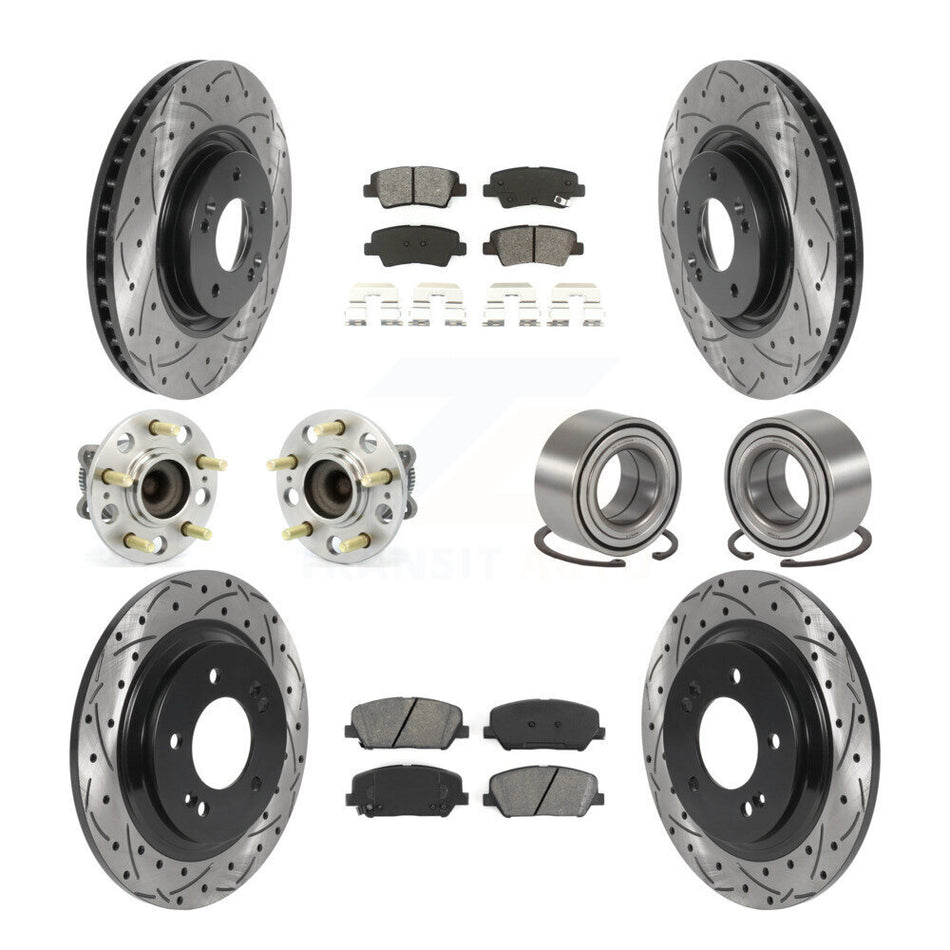 Front Rear Wheel Hub Bearings Assembly Coated Disc Brake Rotors And Semi-Metallic Pads Kit (10Pc) For 2013 Kia Optima 2.0L With Electric Parking KBB-115541