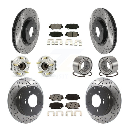 Front Rear Wheel Hub Bearing Coated Disc Brake Rotor And Pad Kit (10Pc) For Hyundai Azera KBB-115542