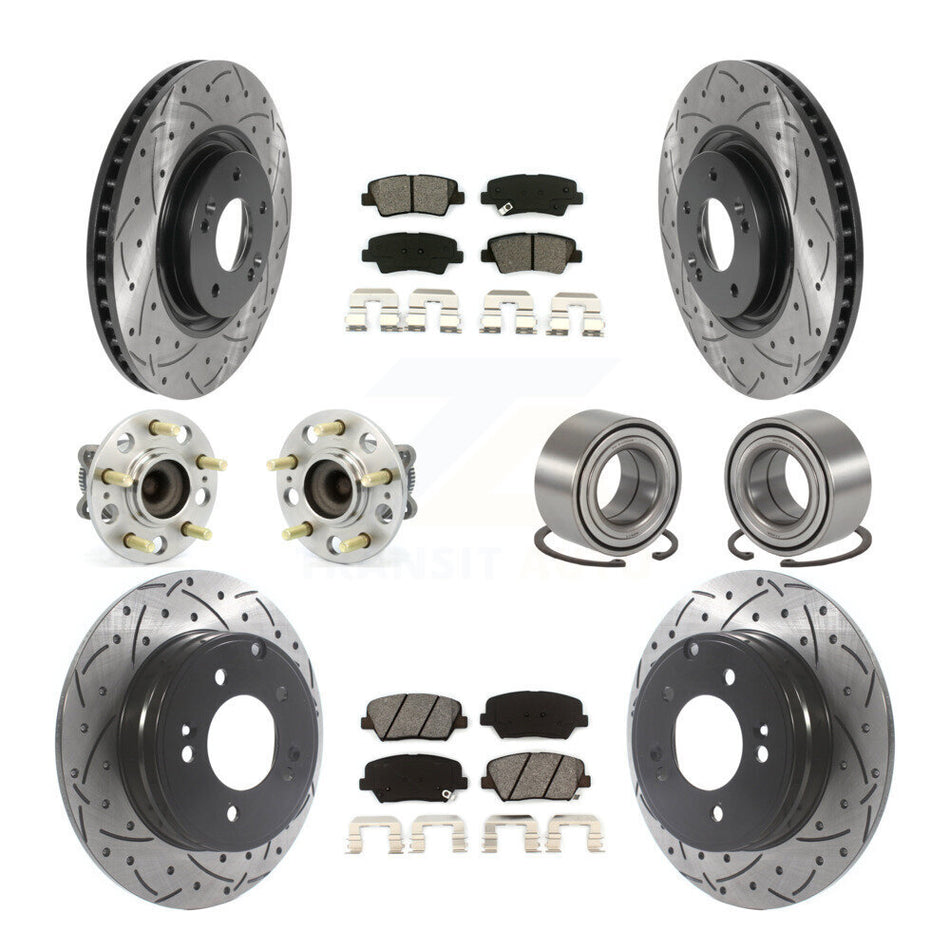 Front Rear Wheel Hub Bearing Coated Disc Brake Rotor And Pad Kit (10Pc) For Hyundai Azera KBB-115542