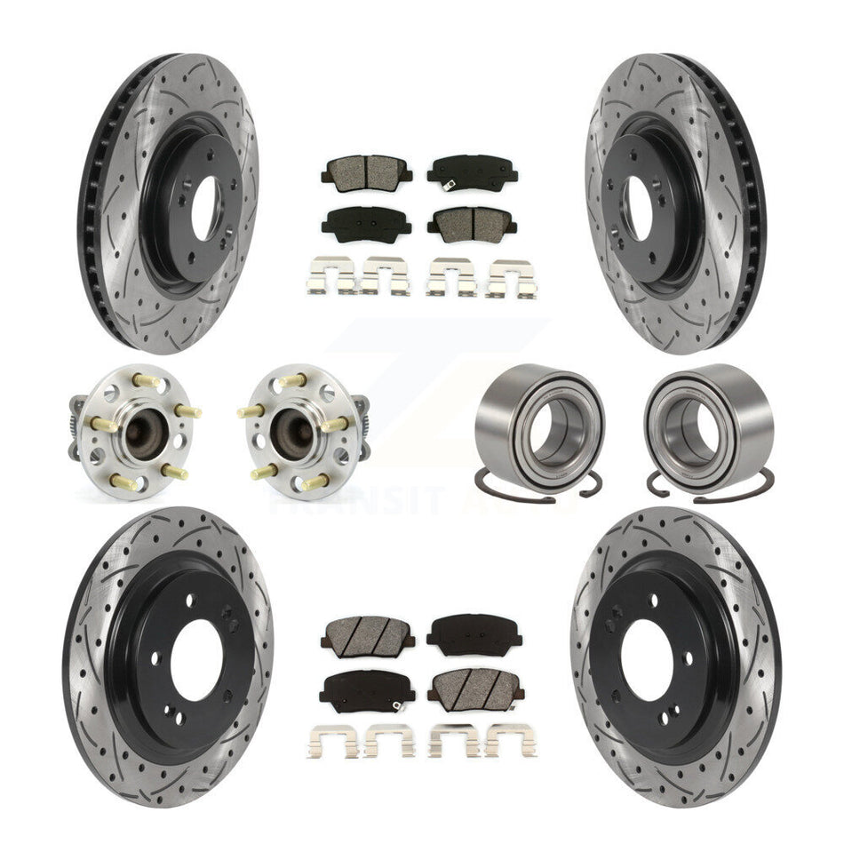 Front Rear Wheel Hub Bearings Assembly Coated Disc Brake Rotors And Semi-Metallic Pads Kit (10Pc) For 2016-2017 Hyundai Azera Limited KBB-115543