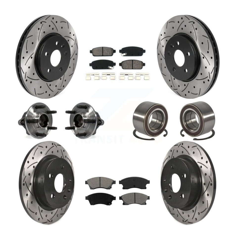 Front Rear Wheel Hub Bearings Assembly Coated Disc Brake Rotors And Semi-Metallic Pads Kit (10Pc) For Chevrolet Sonic Buick Encore Trax KBB-115551