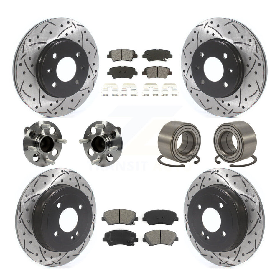 Front Rear Wheel Hub Bearings Assembly Coated Disc Brake Rotors And Semi-Metallic Pads Kit (10Pc) For 2012-2017 Hyundai Accent KBB-115552