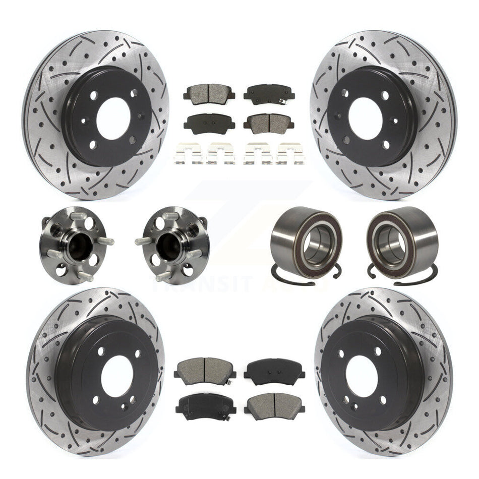 Front Rear Wheel Hub Bearings Assembly Coated Disc Brake Rotors And Semi-Metallic Pads Kit (10Pc) For Kia Rio KBB-115553