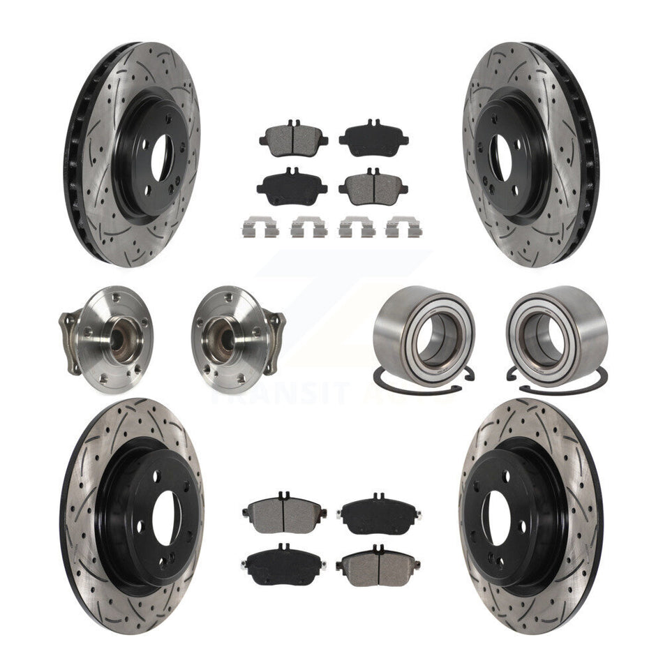 Front Rear Wheel Hub Bearings Assembly Coated Disc Brake Rotors And Semi-Metallic Pads Kit (10Pc) For Mercedes-Benz GLA250 CLA250 KBB-115554