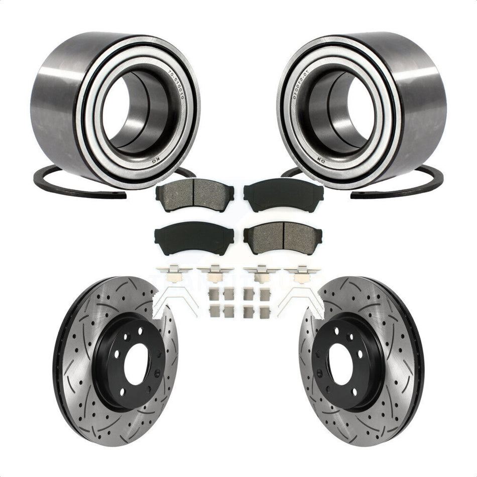 Front Wheel Bearing With Coated Drilled Slotted Disc Brake Rotors And Semi-Metallic Pads Kit For Ford Fusion Lincoln MKZ Mercury Milan Mazda 6 Zephyr KBB-115558