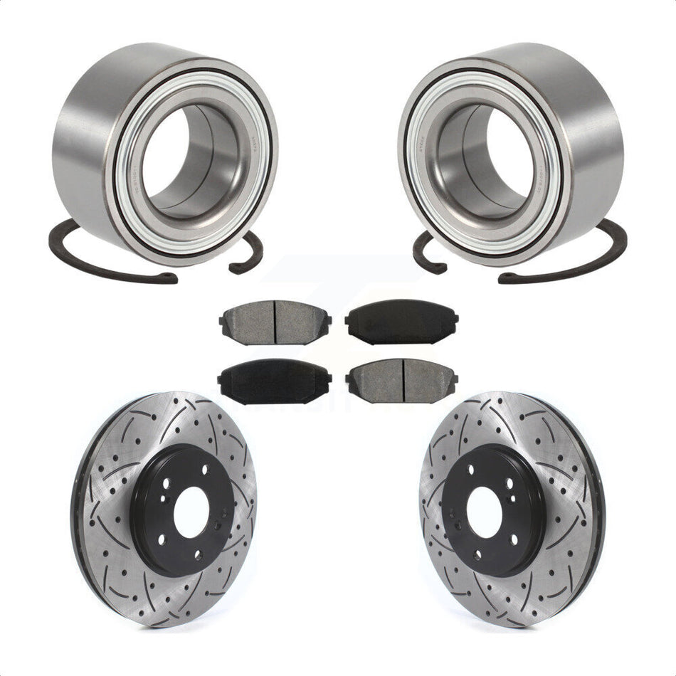 Front Wheel Bearing With Coated Drilled Slotted Disc Brake Rotors And Semi-Metallic Pads Kit For 2001-2002 Acura MDX KBB-115559