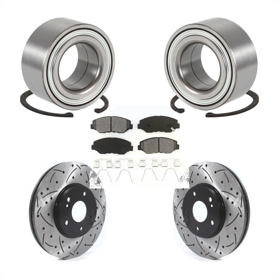 Front Wheel Bearing With Coated Drilled Slotted Disc Brake Rotors And Semi-Metallic Pads Kit For 2003-2004 Honda Pilot KBB-115560