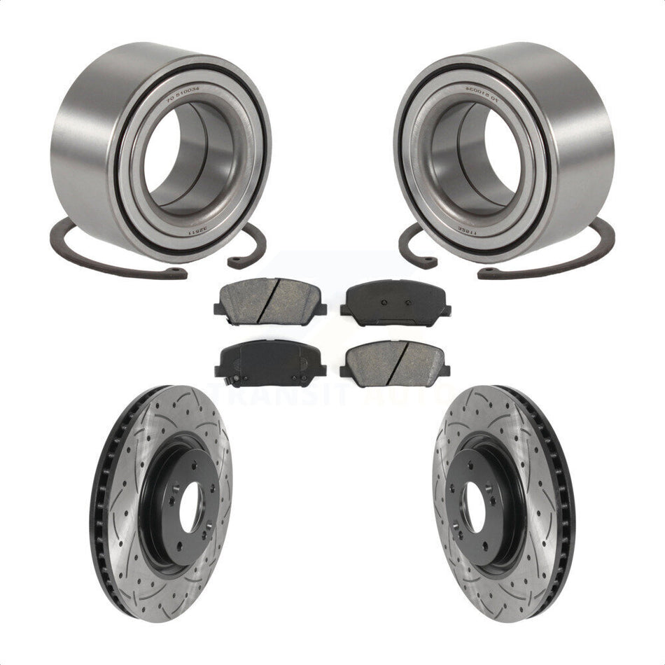 Front Wheel Bearing With Coated Drilled Slotted Disc Brake Rotors And Semi-Metallic Pads Kit For 2011-2013 Kia Optima 2.0L KBB-115563