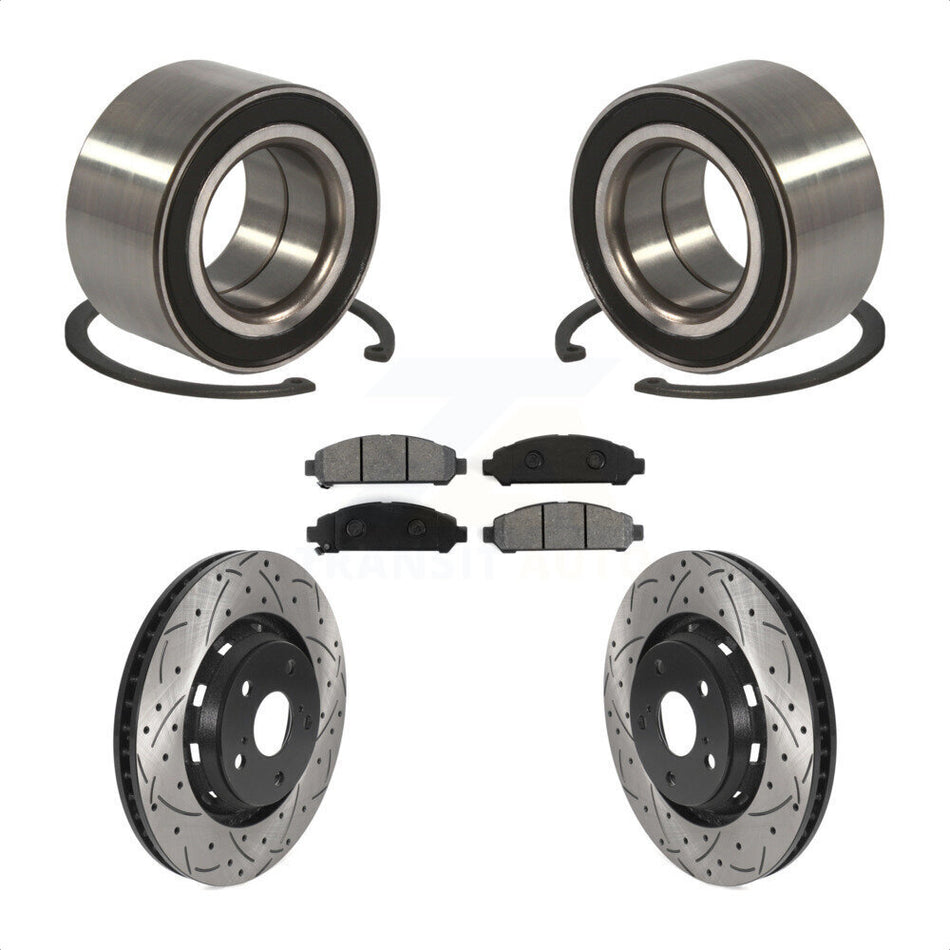 Front Wheel Bearing With Coated Drilled Slotted Disc Brake Rotors And Semi-Metallic Pads Kit For 2009-2016 Toyota Venza KBB-115569