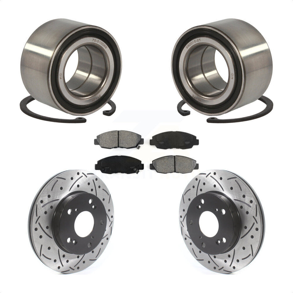 Front Wheel Bearing With Coated Drilled Slotted Disc Brake Rotors And Semi-Metallic Pads Kit For Honda Civic KBB-115574