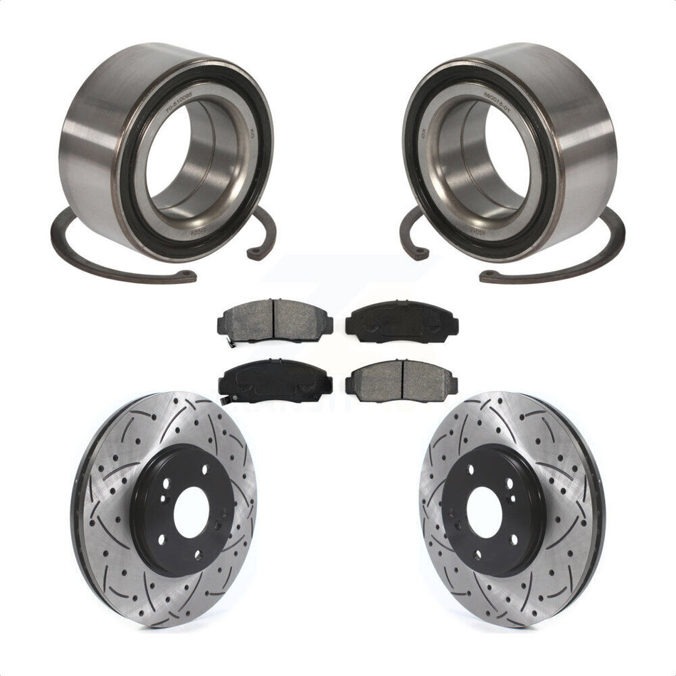 Front Wheel Bearing With Coated Drilled Slotted Disc Brake Rotors And Semi-Metallic Pads Kit For Honda Accord Acura TSX KBB-115577