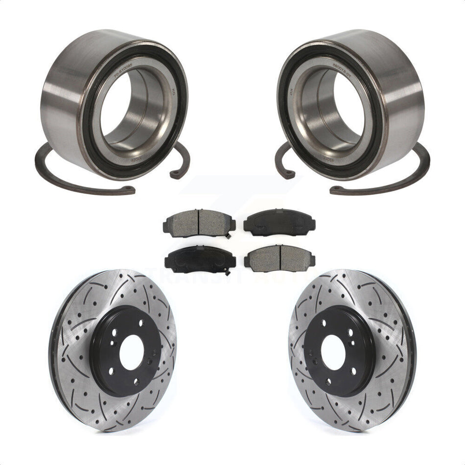 Front Wheel Bearing With Coated Drilled Slotted Disc Brake Rotors And Semi-Metallic Pads Kit For Honda Accord Acura TSX KBB-115578