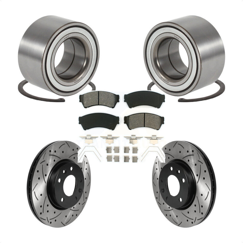 Front Wheel Bearing With Coated Drilled Slotted Disc Brake Rotors And Semi-Metallic Pads Kit For 2009-2013 Mazda 6 3.7L KBB-115580