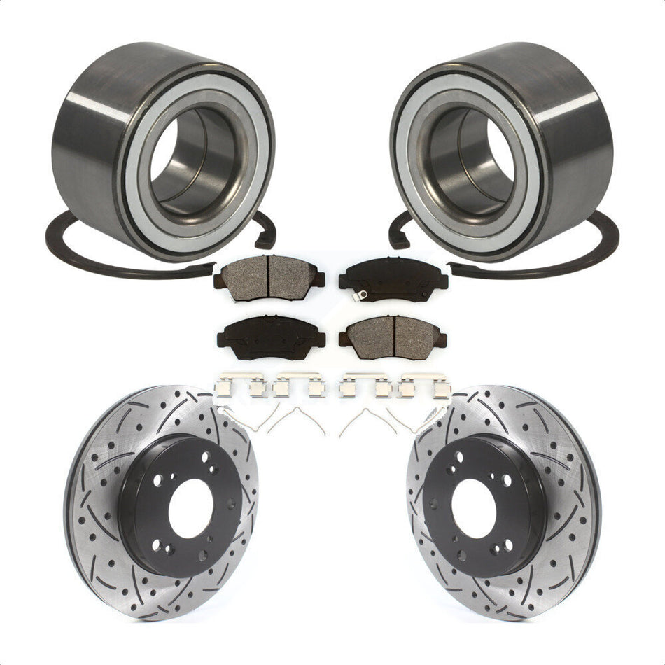 Front Wheel Bearing With Coated Drilled Slotted Disc Brake Rotors And Semi-Metallic Pads Kit For 2011-2015 Honda CR-Z KBB-115581