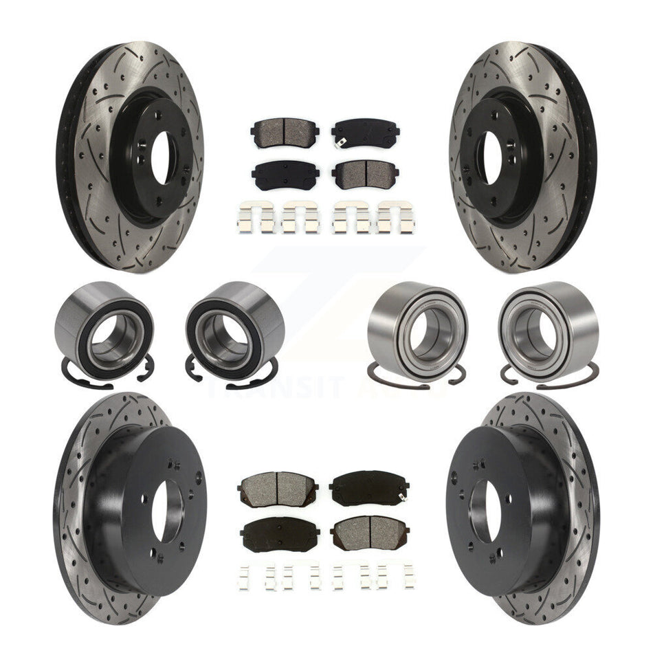 Front Rear Wheel Bearings Coated Disc Brake Rotors And Semi-Metallic Pads Kit (10Pc) For Hyundai Tucson Kia Sportage AWD KBB-115593