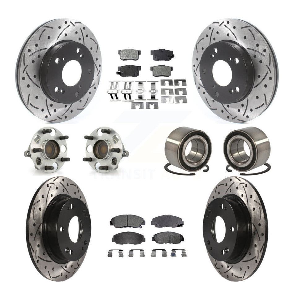 Front Rear Wheel Hub Bearings Assembly Coated Disc Brake Rotors And Ceramic Pads Kit (10Pc) For Honda Civic KBB-115597