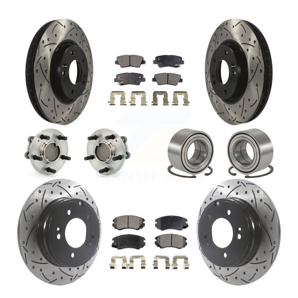 Front Rear Wheel Hub Bearings Assembly Coated Disc Brake Rotors And Ceramic Pads Kit (10Pc) For Hyundai Sonata 3.3L KBB-115598