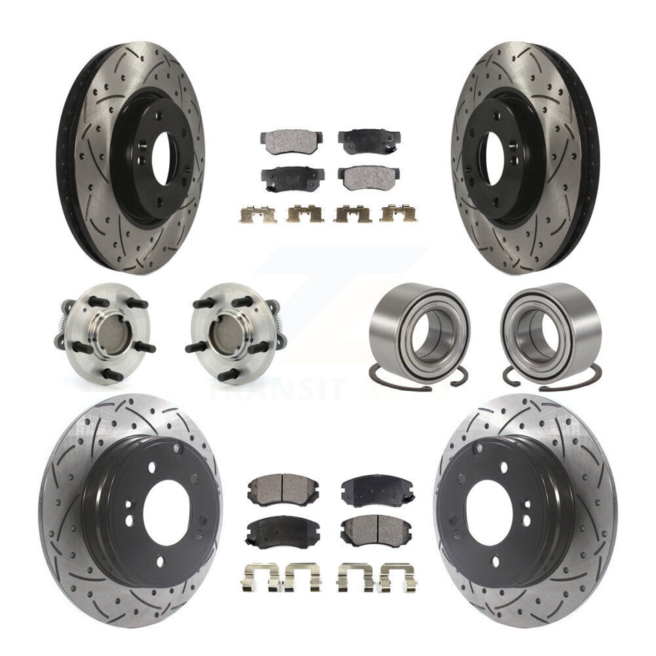 Front Rear Wheel Hub Bearings Assembly Coated Disc Brake Rotors And Ceramic Pads Kit (10Pc) For Hyundai Sonata 3.3L KBB-115599