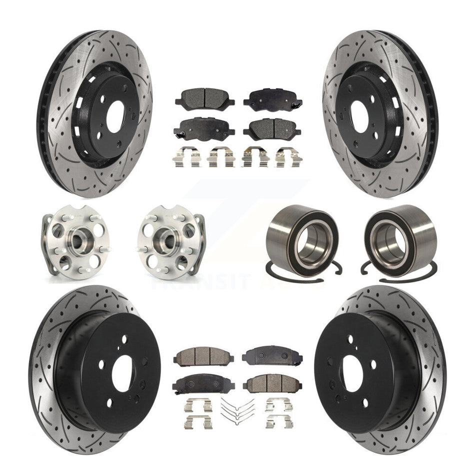 Front Rear Wheel Hub Bearings Assembly Coated Disc Brake Rotors And Ceramic Pads Kit (10Pc) For 2009-2016 Toyota Venza AWD KBB-115602