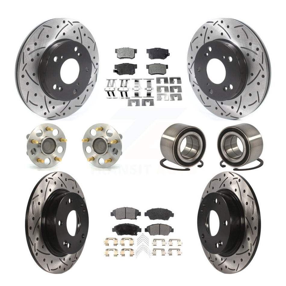 Front Rear Wheel Hub Bearings Assembly Coated Disc Brake Rotors And Ceramic Pads Kit (10Pc) For Honda Civic KBB-115603