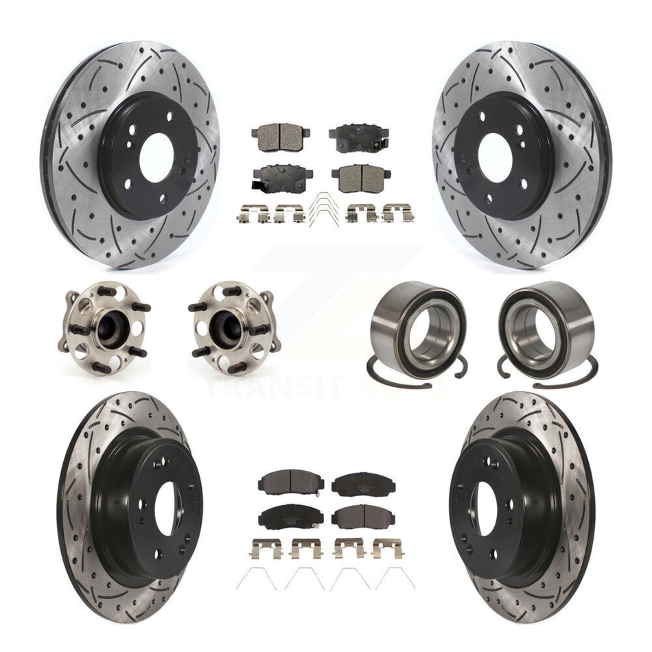 Front Rear Wheel Hub Bearings Assembly Coated Disc Brake Rotors And Ceramic Pads Kit (10Pc) For Honda Accord Acura TSX KBB-115604