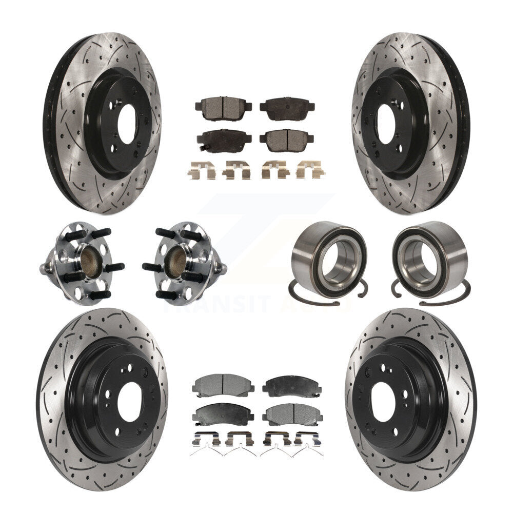 Front Rear Hub Bearings Coated Disc Brake Rotors And Ceramic Pads Kit (10Pc) For Acura TL KBB-115606