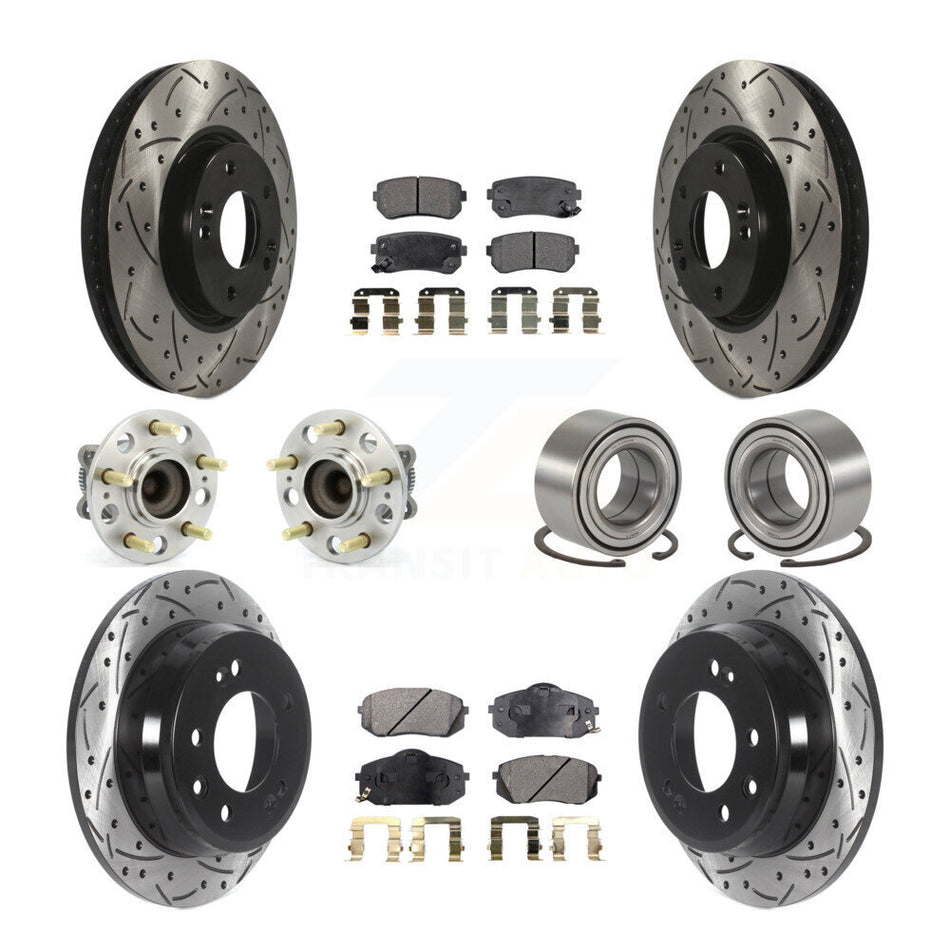 Front Rear Wheel Hub Bearings Assembly Coated Disc Brake Rotors And Ceramic Pads Kit (10Pc) For Kia Sportage Hyundai Tucson FWD KBB-115609