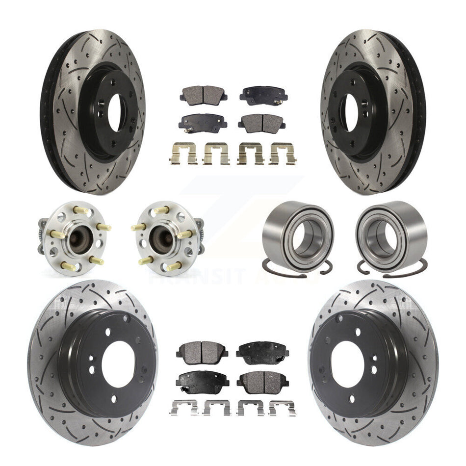 Front Rear Wheel Hub Bearings Assembly Coated Disc Brake Rotors And Ceramic Pads Kit (10Pc) For Hyundai Sonata Kia Optima KBB-115610