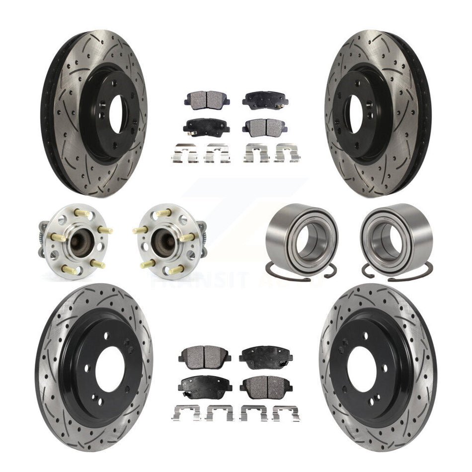 Front Rear Wheel Hub Bearings Assembly Coated Disc Brake Rotors And Ceramic Pads Kit (10Pc) For 2013 Kia Optima 2.4L With Electric Parking KBB-115611