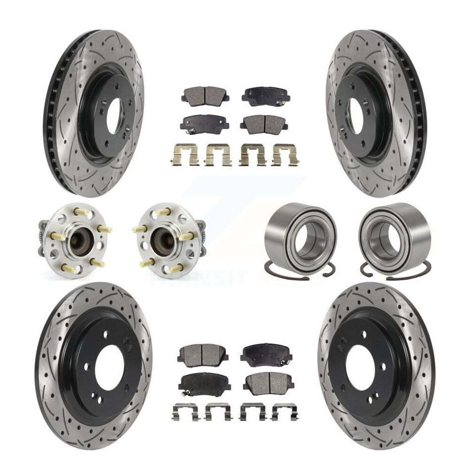 Front Rear Wheel Hub Bearings Assembly Coated Disc Brake Rotors And Ceramic Pads Kit (10Pc) For 2016-2017 Hyundai Azera Limited KBB-115616