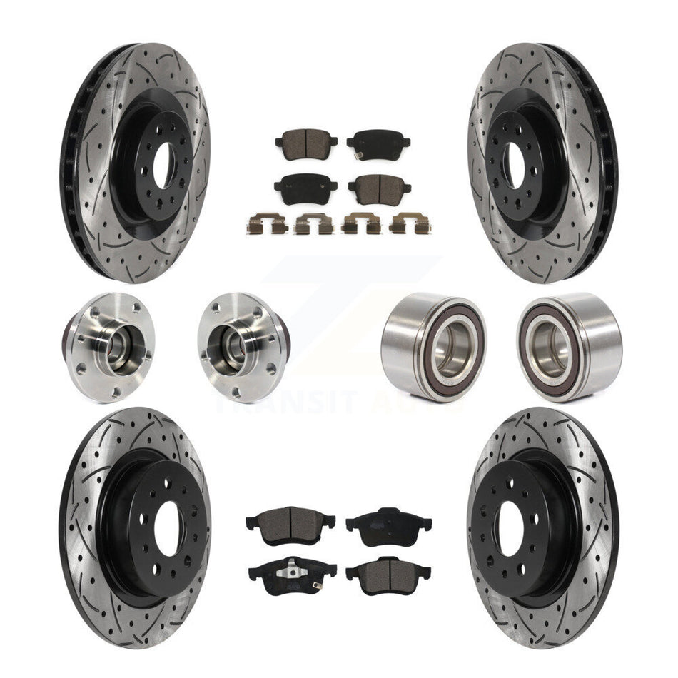 Front Rear Wheel Hub Bearings Assembly Coated Disc Brake Rotors And Ceramic Pads Kit (10Pc) For 2014-2017 Fiat 500L KBB-115629