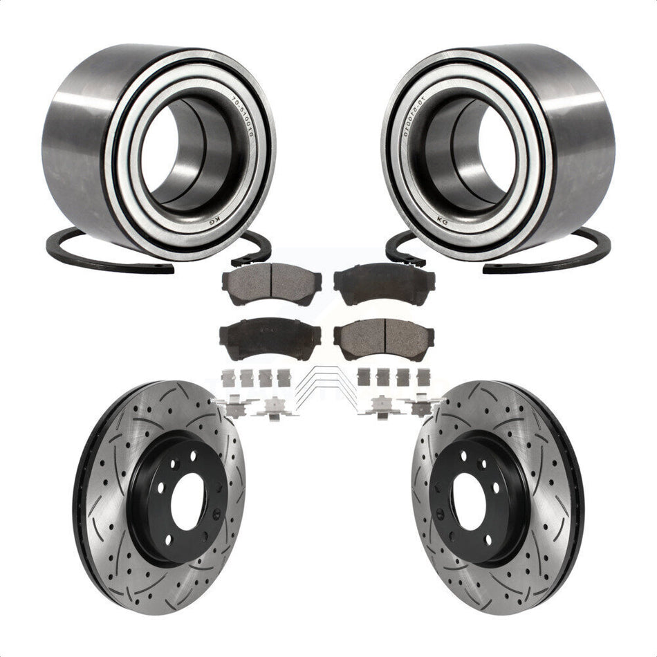 Front Wheel Bearing Drilled Slot Brake Rotor Pads Kit For Ford Fusion Mazda 6 Lincoln MKZ KBB-115632