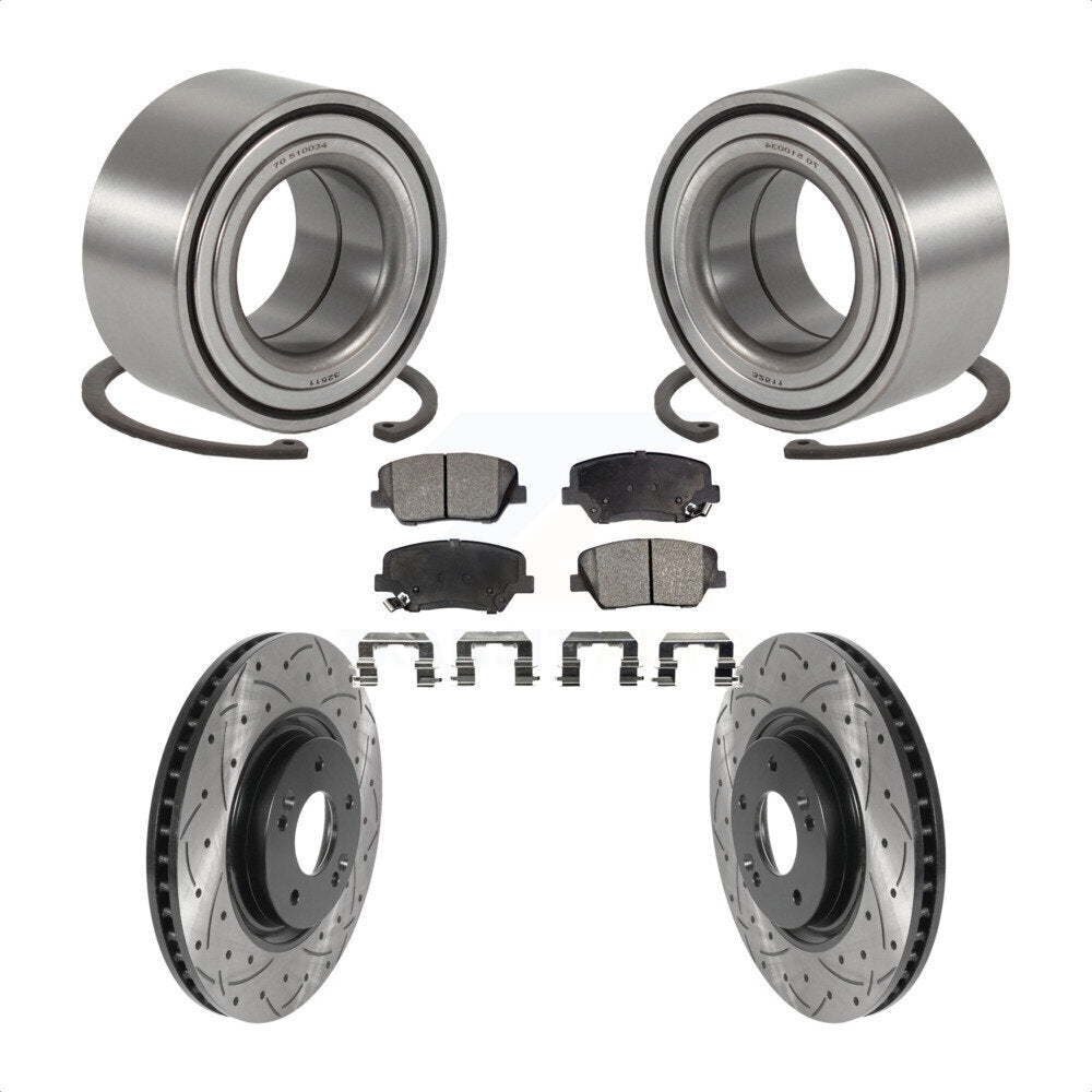 Front Wheel Bearing Coated Drilled Slot Brake Rotor & Pad Kit For 2012-2017 Hyundai Azera KBB-115638
