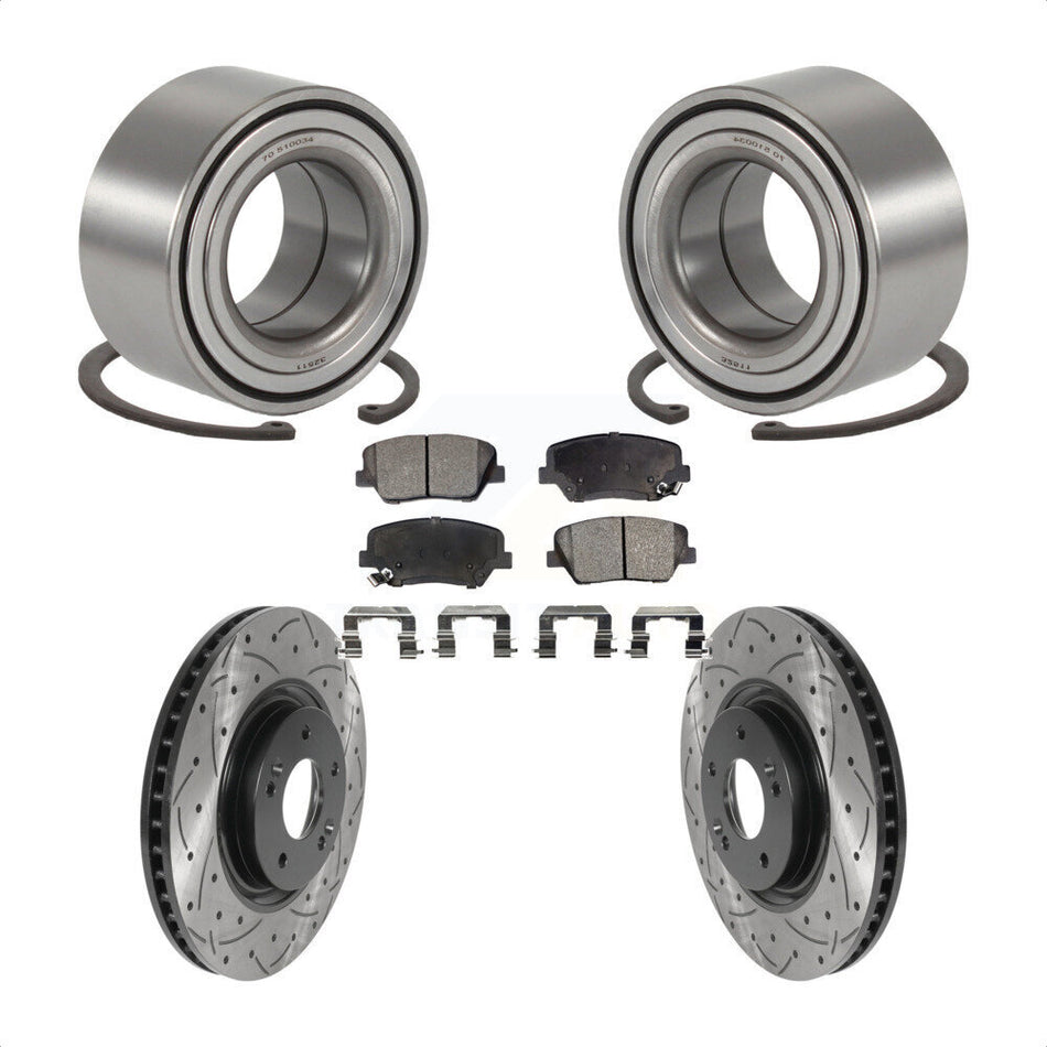 Front Wheel Bearing Coated Drilled Slot Brake Rotor & Pad Kit For 2012-2017 Hyundai Azera KBB-115638