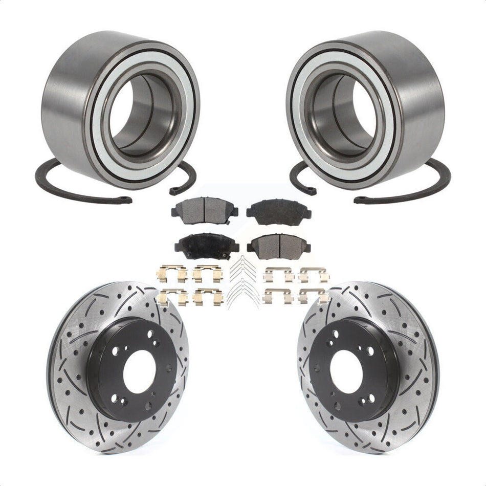 Front Wheel Bearing With Coated Drilled Slotted Disc Brake Rotors And Ceramic Pads Kit For Honda Civic Acura RSX KBB-115640