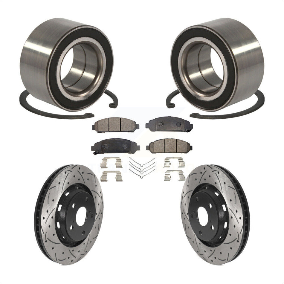 Front Wheel Bearing With Coated Drilled Slotted Disc Brake Rotors And Ceramic Pads Kit For 2009-2016 Toyota Venza KBB-115643