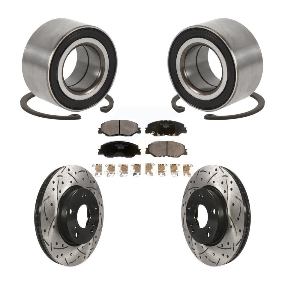 Front Wheel Bearing With Coated Drilled Slotted Disc Brake Rotors And Ceramic Pads Kit For 2019 Honda Insight KBB-115645