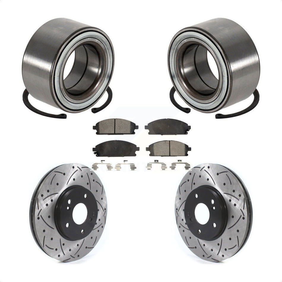 Front Wheel Bearing With Coated Drilled Slotted Disc Brake Rotors And Ceramic Pads Kit For 2003-2006 Acura MDX KBB-115648